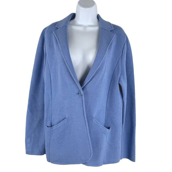 Talbots Sweater Blazer Jacket Large Blue Solid Cotton Blend Academia NWT CJ-1925 - Picture 1 of 10